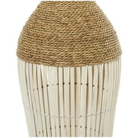 Декод Seagrass Bamboo Bohemian Round Tapered Decorative Vaze 11 W 32 H, со калем кафеава ткаена јаже и бели бамбус лекови