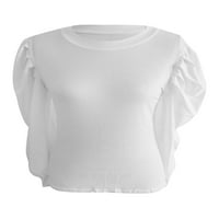 Женска Еднобојна Блуза Со Кружен Врат Долг Надуен Ракав Плетена Врвна Облека За Пуловер На Бодикон