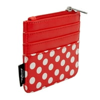 Take-Down Women's Disney Wallet, Id Zip Top, Minnie Mouse Signature со лак и полкови точки, црвена, веганска кожа