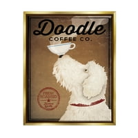 Sumbell Industries Vintage Doodle Cafe Cafe Dog Graphic Art Metallic Gold Floating Framed Canvas Print Wall Art, Design By Ryan