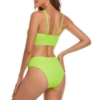 Мода Женски Обични Прашка Цврсти Сплит Две Плажа Облека Пливање Бикини Сетови За Жени Костими За Капење Жолта XL
