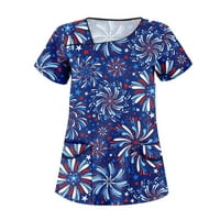 Dayенски врвови за независност на блузата Ден на кратки ракави Печатени дами летни туники врвови V-вратот мода сина 5XL