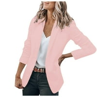 Женски цврста боја на џеб за џеб рекреативно со палто со долги ракави врвови плус големина пријатна мека тенок опремена