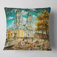Дизајн на старата црква - пејзаж печатена перница за фрлање - 16x16