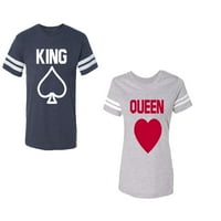 Кралот Кралицата Покер Унис Двојка Појавување На Памук дрес стил Маица Контрастни ленти на ракави