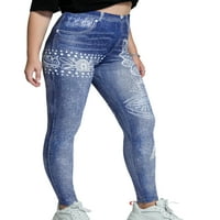 Глонме Жените Преголеми Фау Тексас Панталони Висок Струк Плус Големина Хеланки Изгледаат Печатени Лажни Фармерки Спортски Слаби