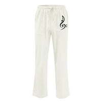 Тавоп Бели Панталони Мажи Цврст Секојдневен Еластичен Појас Џеб Памучен Ленен Панел Панталони Бели 6