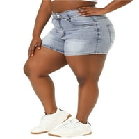 Уникатни поволни цени, женски плус големина тексас со висока половината, џеб џин шорцеви