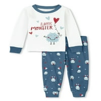 Детско место уникатно бебе и графички графички графички долги ракави со долги ракави и долги панталони вклопуваат памучни пижами,