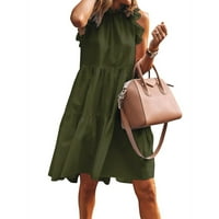 Летни Фустани За Жени Мода Без Ракави Мини Печатена Тркалезна Деколте Фустан Зелена