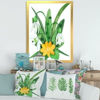 DesignArt 'Snowdrops and Yellow Erantis Vintage Flowers' Традиционална врамена уметничка печатење