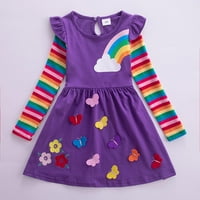 Детска Девојка Летен Фустан Aut Детска Девојка Облека Долги Ракави Цвет Пеперутка Вез Виножито Фустан Специјални понуди Виолетова