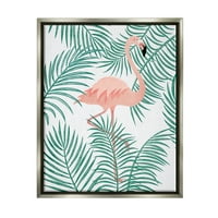 Слупел Фламинго ја прегази тропската дланка остава пејзаж сликарство сиво пловиларен уметнички печатен wallид уметност