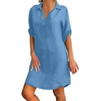 Женски Летен Фустан Должина На Коленото Маица Фустан Големи Димензии Блуза Фустан