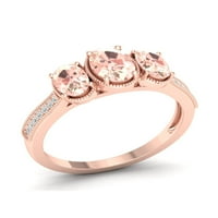 Империјален скапоцен камен 10К розово злато овално исечено морганит КТ два дијамант три камен прстен