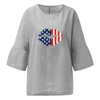 Olyvenn Reduced Womens Blouse Shirts Short Sleeve Fashion Ladies USA Flags Print Cotton Linen Tops Loose Casual Summer Trendy