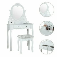 Homeu Vanity Set, маса за облекување на шминка со отстранлив огледало во форма на срце и перничето столче, бело