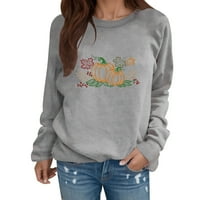 Ентинеа Исечени Дуксери За Жени Обични Пуловери Со Пуловер Со Долги Ракави Блузи За Печатење Греј XL