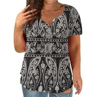 Жени Плус Големина Цветни Печатење Обични Туника Блузи За Хеланки Удобни Плисирани Блуза Маици
