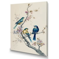 DesignArt повеќебојни птици на цвет од сливи од дрво III платно wallидна уметност