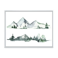 DesignArt 'Дрвја со зимско темно сино планински пејзаж II' модерен врамен платно wallиден печатење