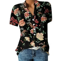 Копчиња со кратки ракави нагоре кошули за жени врвови летни цветни блузи за жени деловни обични кошула Блус де Мода