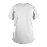 Врвови за жени со кратки ракави Графички отпечатоци Ден на блуза Ден на Денот на дами мода V-врат летна туника врвови бела 2xl