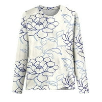Маици за жени роза Batterfly цветни отпечатоци o врат со долги ракави врвови на блузи маица врвна блуза