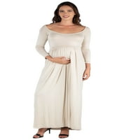 24Севен удобност облека империја половината на половината со долги ракави мајчинство макси фустан