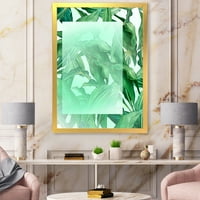 DesignArt 'Тропски палми зелени лисја под бел правоаголник' Наутички и крајбрежен врамен уметнички принт