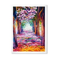 Розово цветни разнобојни пролетни шуми врамени сликарски платно уметнички принт