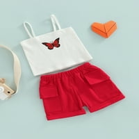 Наоткриено Лето Прекрасна Облека За Девојчиња Пеперутка Печатени Врвови Од Камизола+Комплети Цврсти Шорцеви