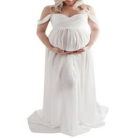 Кодоп мајчинство макси фустан надвор од рамо шифон наметка подели долг фустан за бременост за фотошут
