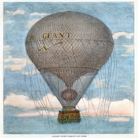 Балонирање: Надар, 1863. Балонот Ле Геант На ннадар Во Лет Над Париз, Франција, 1863 година. Современа Англиска Гравура На Дрво.