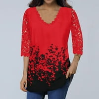 mnjin женски плус големина ракав v вратот кошула цветни лабава блуза чипка лето врвови црвена xxxxl